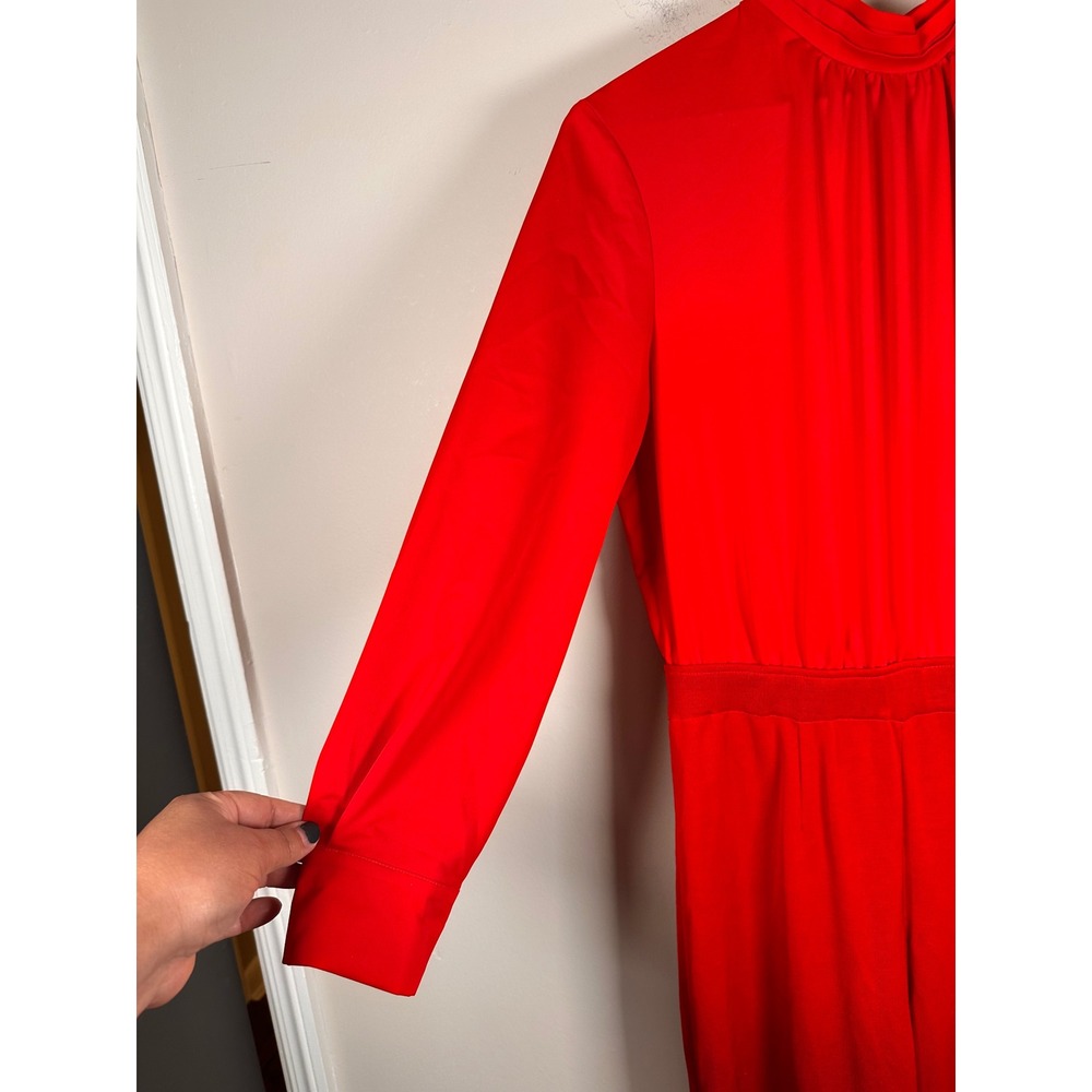 Misook Misook Mixed-Media Tie-Neck Long-Sleeve Jumpsuit women S minimalist - Picture 3 of 8